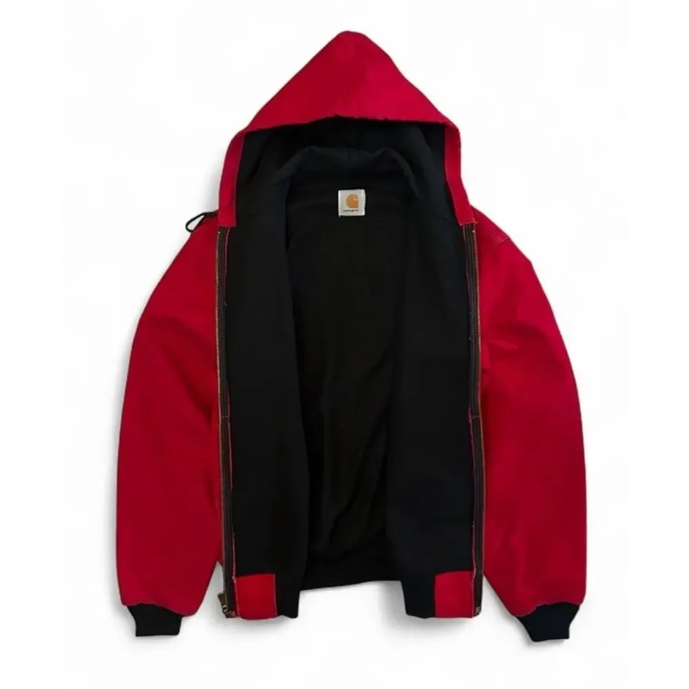 Vintage 90s Carhartt JR100 Red Hooded Thermal Canvas Duck Jacket Men’s Large - Picture 8 of 16